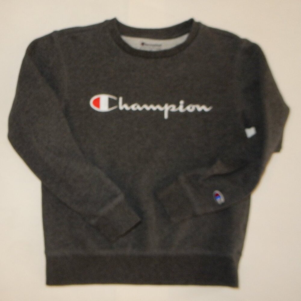 Champion Boys Pullover Large Logo Sweatshirt Dark Grey Medium